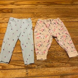 2 pairs of Floral and Patterned Baby Pants 12 months Set (two different brands)